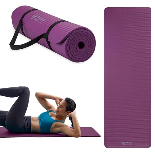 Gaiam Yoga Mat, Pilates & Exercise Mat, Thick 2/5" (10mm) Workout Mat with Easy-Cinch Carrying Strap for Home & Gym Workouts
