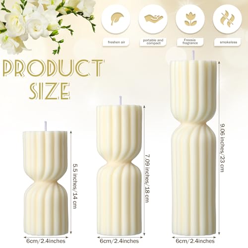 Conelist Ribbed Pillar Candles Set of 3 Width 2.4" High 5.5" 7" 9" Handmade Scented Soy Wax Candle Natural Aesthetic Candl...