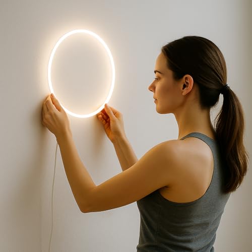 Smart RGBICW LED Circle Neon Sign– 16 Million DIY Colors RGB LED Mood Wall Sign with Bluetooth App & Inline Control, Gradi...