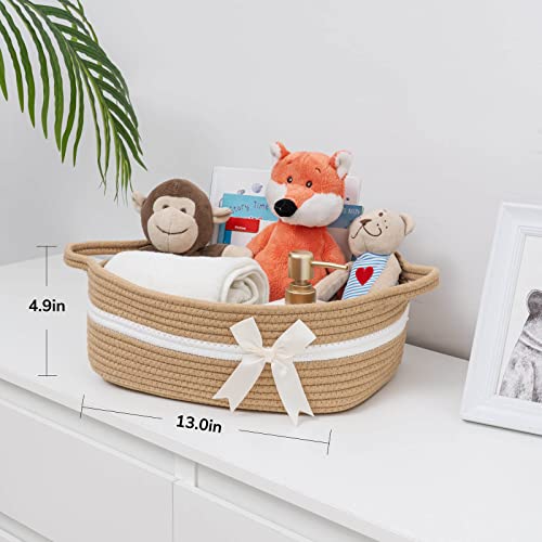CHICVITA Small Woven Rope Gift Basket, Baby Nursery Storage Baskets for Towels, Snacks, Toys, Diapers, Rectangle Shelf Bas...
