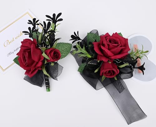 MAFELOE Corsage Boutonniere Set of 2 Pieces, Artificial Flower Supplies for Prom Party Business Celebration Suit Decoratio...