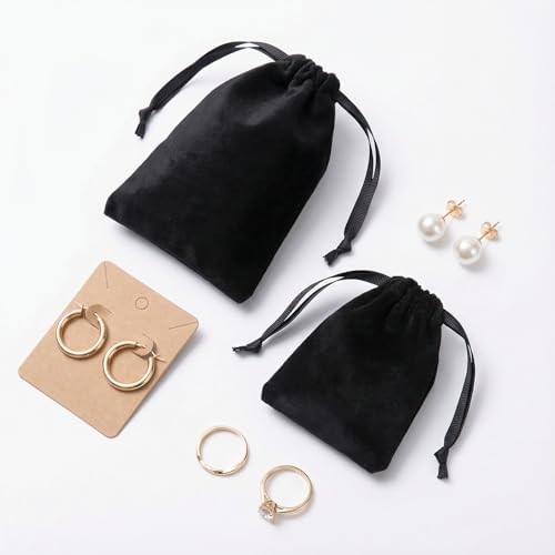 QIANF 12pcs Black Velvet Drawstring Bags 3x4 inches Small Velvet Cloth Gift Bags Jewelry Pouches for Storage Wedding Party...