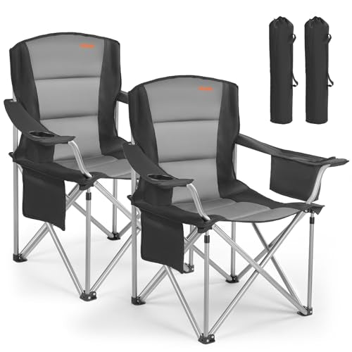VEVOR Oversized Camping Folding Chair, Portable Heavy Duty Outdoor Quad Lumbar Back Padded with Side Pockets, Cup Holder a...