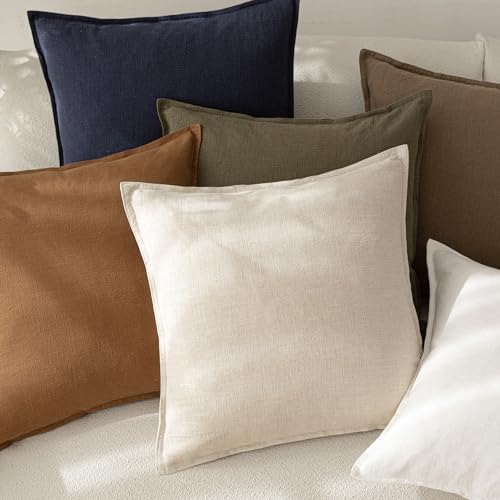 Foindtower Pack of 2, Decorative Linen Soild Throw Pillow Covers Soft Accent Cushion Case Boho Farmhouse Neutral Pillowcas...