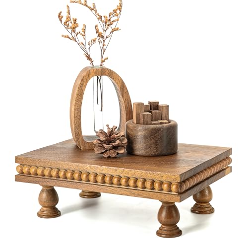 EOSAHR Acacia Wood Display Riser for Home Decor – Boho Pedestal Stand with Bead for Bathroom, Kitchen & Coffee Table, Soap...