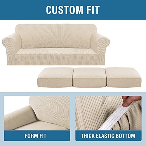 H.VERSAILTEX 4 Piece Stretch Couch Covers for 3 Cushion Couch Sofa Furniture Slipcovers Feature Upgraded Thicker Jacquard ...