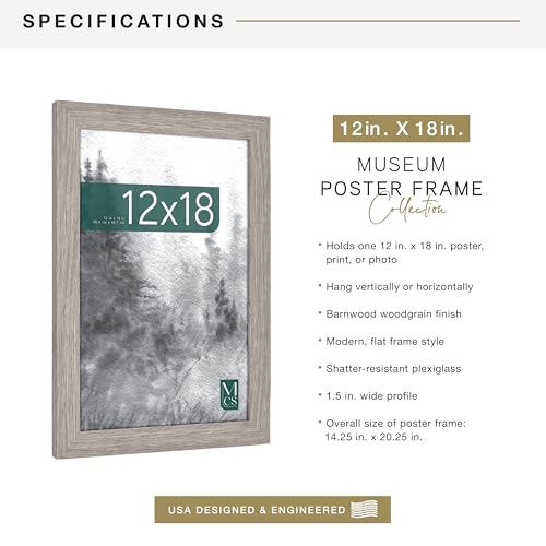 MCS Museum Poster Frame 12x18 Barnwood, Vertical & Horizontal Wall Hanging Large Picture Frame for Photos, Posters & Art P...