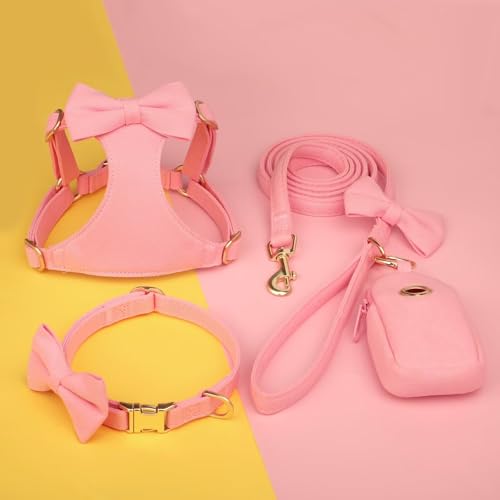Beirui Adorable Small Dog Harness Collar Leash Set,Cute Puppy Harness with 3 Bows for XS Dogs,Yorkie,Adjustable Step-in Ve...