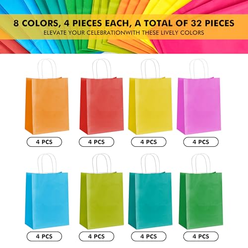 RACETOP 32 Pack Small Paper Gift Bags with Handles, 5.8"×3.2"×8.25" Kraft Paper Party Favor Bags Bulk for Kids Birthday, B...