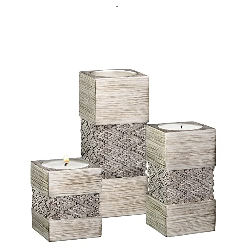 Creative Scents Dublin Silver Small Tealight Candle Holder Set of 3 - Centerpiece for Living Room and Dining Room Table De...