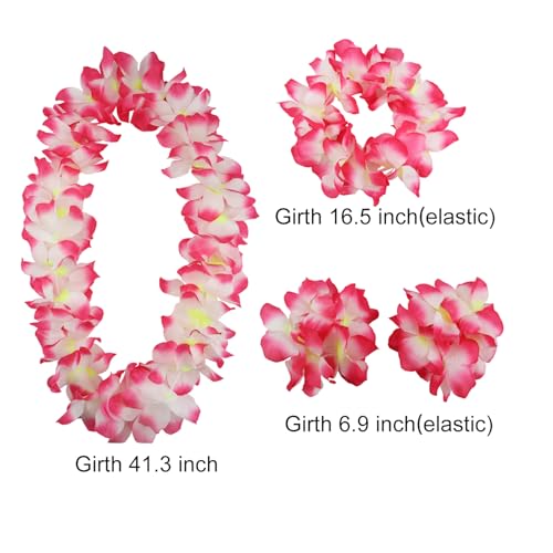 Aacehlh Hawaiian Leis Set,Hawaiian Luau Flower Leis Necklace Headband Bracelets Set,Essential Party Decorations for Birthd...