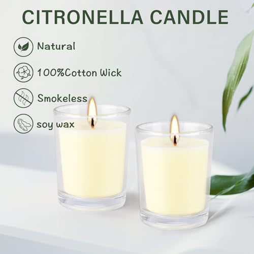 Set of 20 x 2.0 oz Votive Citronella Candles in Glass Cup Decorative Candle Yellow Citronella Tea Lights Indoor Outdoor Pa...