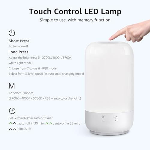 Lepro Table Lamp, Color Changing LED Touch Lamp for Bedroom, RGB and Tunable White 2700K-5700K, 350lm, Dimmable Bedside Nu...