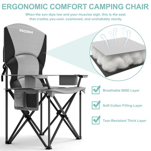 Oversized Camping Chairs 2 Pack - 450lbs Support Folding Camping Chair for Adults w/Padded Back & Arm Sport Chairs, Cup Ho...