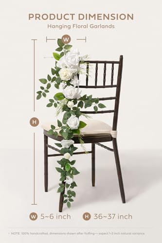 Ling's Moment 10pcs Wedding Chair Decorations Aisle Floral Swag Artificial Pew Flowers Hanging Garland White & Sage Green ...