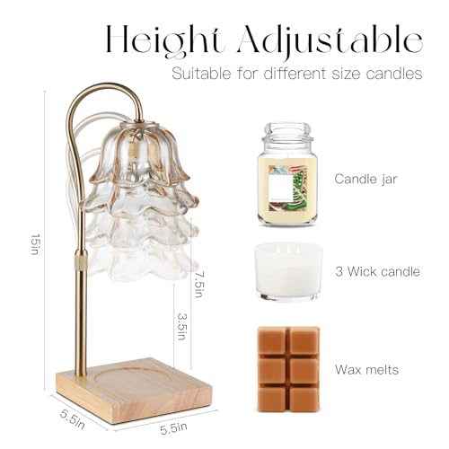 Candeldo Candle Warmer Lamp with Timer: Flower Gold Candle Lamps Height Adjustable Wax Melt House Warming Gifts New Home D...