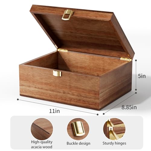 Yaoyiizy Wooden Keepsake Box, Acacia Memory Box with a Hinged Lid, Wooden Storage box, for Picture Letter Time Capsule - W...
