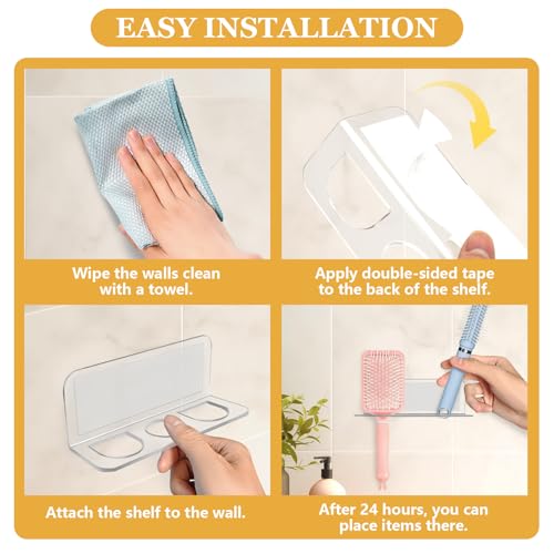 2-Pack Acrylic Hair Brush Holder Wall Mounted, Bathroom Organizer with Industrial Adhesive for Combs, Round Brushes, Hair ...