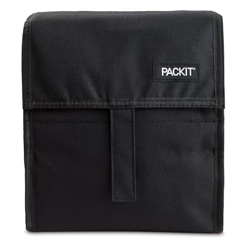 PackIt Freezable Lunch Bag, Black, Built with EcoFreeze Technology, Foldable, Reusable, Zip and Fold Closure with Buckle H...