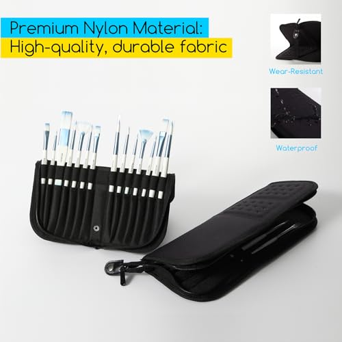 MEEDEN Paint Brush Holder, 11.5 X 10 Inch Zippered Painting Brush Case, Organization and Storage Bag for Artist Paint Brus...