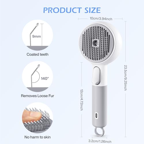 Steam-Like Spray Cat Brush - 3-in-1 USB Rechargeable Deshedding & Self-Cleaning Brush with Water Mist for Long & Short Hai...