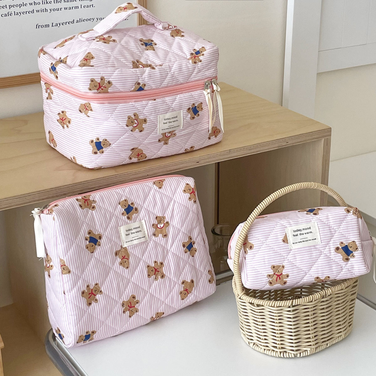 New Striped Bear Makeup Cosmetic Bag