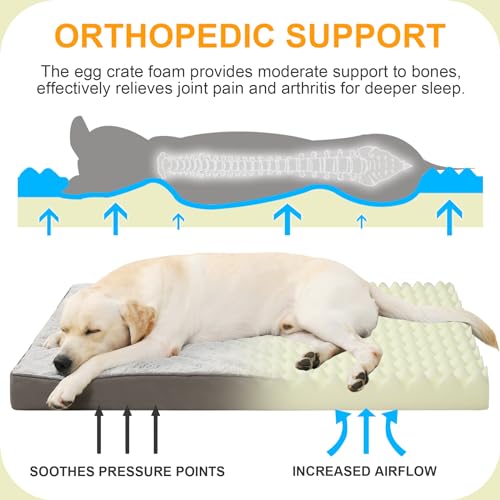 KSIIA Orthopedic Dog Bed Dog Crate Bed Waterproof for Large Dogs Deluxe Plush Washable Pet Mat with Egg Crate Foam & Remov...