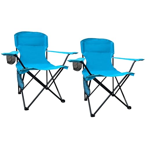 SAILARY 2PCS Folding Outdoor Beach Camp Chair with Cup Holder, Storage Pocket, Waterproof Bag Outdoor Arm Chair, Supports ...