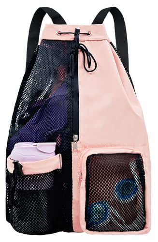 lifwimner Mesh Beach Backpack with Wet Pocket Drawstring Pool Bag Waterproof Swimming Bag Gym Backpack for Men & Women