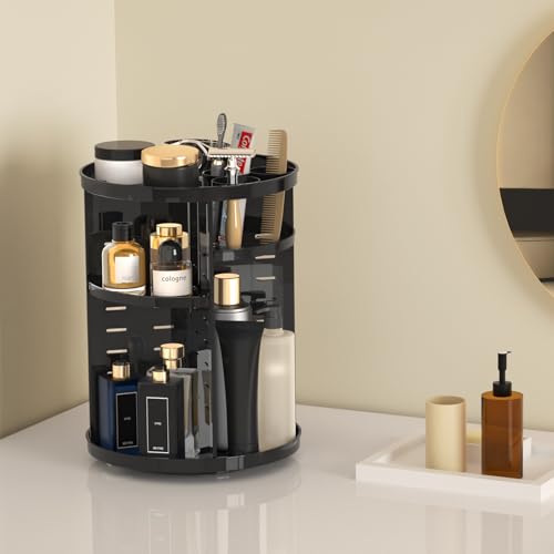 Jiavarry Rotating Makeup Organizer for Vanity, 360 Spinning Skincare Organizers with Adjustable Trays, Make Up Desk Storag...