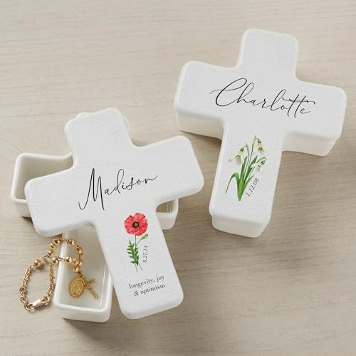 Personalization Universe Birth Month Flower Personalized Cross Box