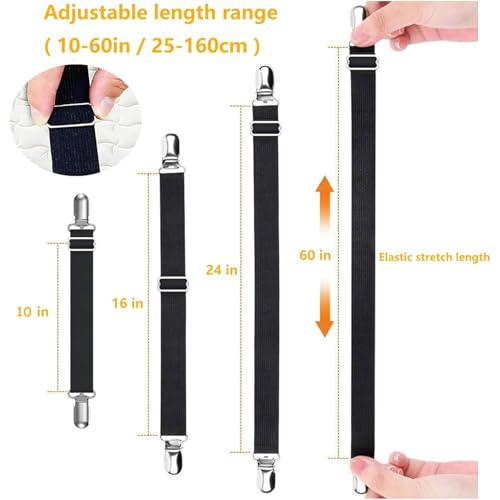 Disayu Couch Cushion Covers Holder Clips Couch Covers Holder Straps Adjustable from 10 to 60 inches (25-160cm) Elastic Str...