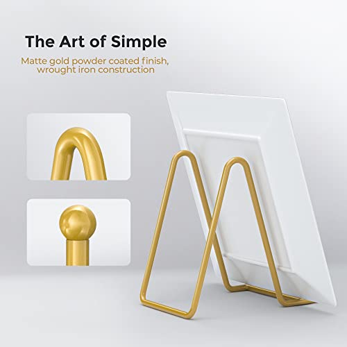TR-LIFE Plate Display Stand - 4.5 Inch Holder + Metal Frame for Picture, Decorative Plate, Photo Easel, Tabletop Art (Gold...