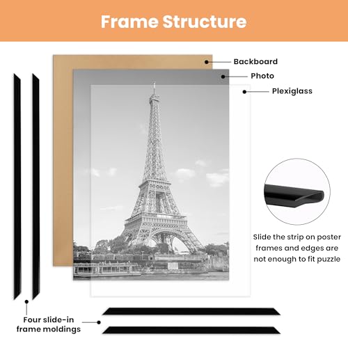 upsimples 20x28 Picture Frame Black 3 Pack, Scratch-Proof Poster Frames 20 x 28 for Photo Gallery - Slide-In Strips, Horiz...