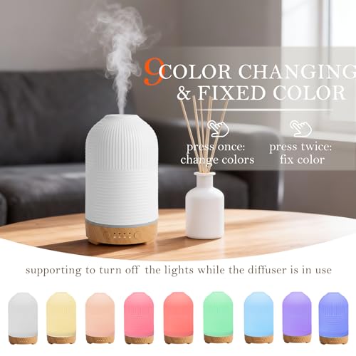 200ml Ultrasonic Essential Oil Diffuser,Aromatherapy Diffuser with 9 Color,2h/4h/6h Time,Ceramic Diffuser Oil Machine,Auto...