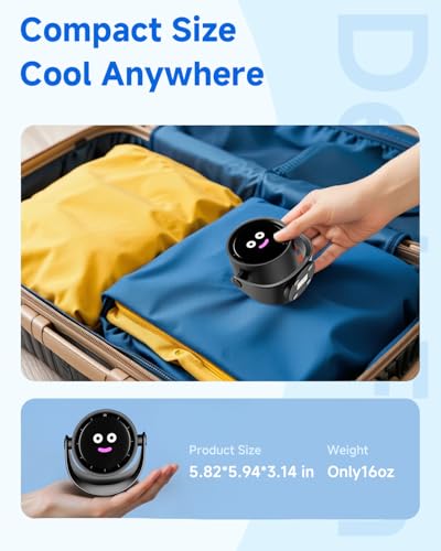YOSHENMO Portable Desk Fan for Bedroom, Turbo Table Fans with smile icon LED Display, 6-inch, 5-Speed Strong Airflow, Low ...