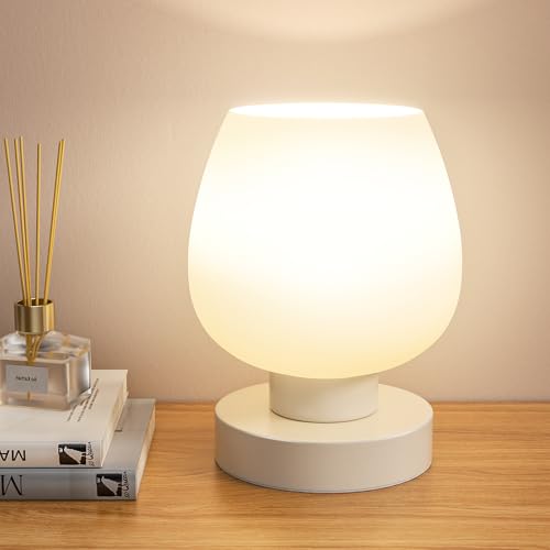Seealle Touch Table Lamp for Nightstand - Small Bedside Lamp for Bedroom Living Room Night Stands, Desk Lamp with White Gl...