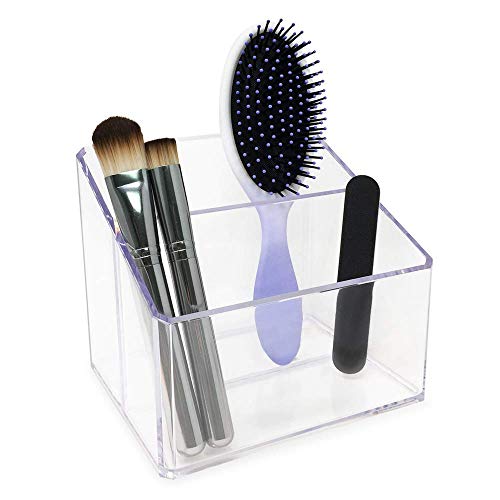 Isaac Jacobs Clear Acrylic 2-Section Organizer, Remote Holder & Multi-Functional Makeup, Brush, Pen & Pencil Storage Solut...