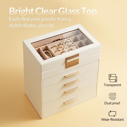 Somduy Jewelry Box, 5 Layers Jewelry Storage Display Box with Glass Lid for Women, 4 Drawers,Large Capacity for Necklace E...