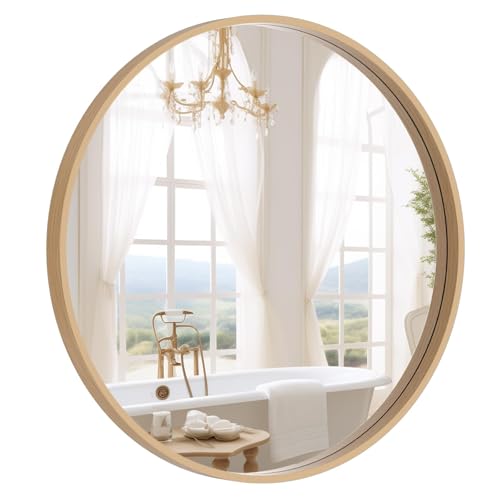 WallBeyond Round Wood Mirror 24 inch Circle Wall Mirror for Bathroom Round Wall Mirror for Wall Decor, Vanity, Entryway Li...