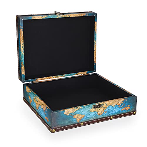 ELLDOO Decorative Treasure Chest Box, Wooden + PU Leather Storage Box for Jewelry Trinkets Photos, Rectangular Keepsakes b...