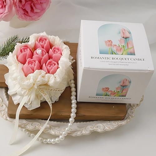 Handmade Floral Bouquet Candle, Scented Peony & Rose Shape, Gift for Women, Home Décor, Aromatherapy, Small (2.8"x2.4", 3 ...