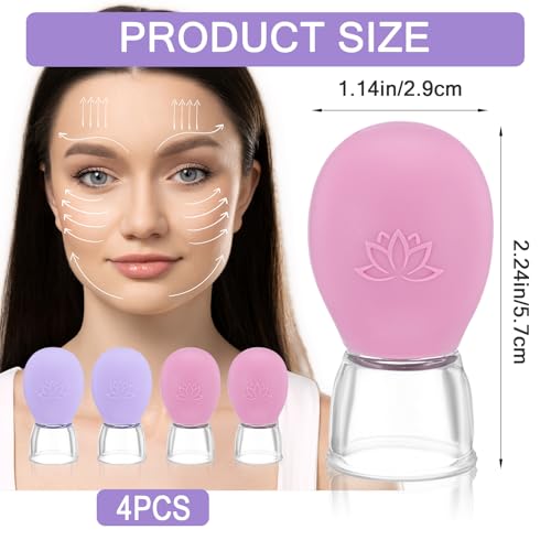 FNANJWQ 4Pcs Facial Cupping Therapy Set, Silicone Face Cupping Kit for Massage, Anti Cellulite Cup Massage Tool Vacuum Suc...