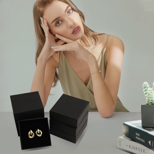 40Pcs Black Small Jewelry Boxes 3.54×3.54×1.26in Cardboard Jewelry Gift Boxes Jewelry Packaging for Small Business for Nec...