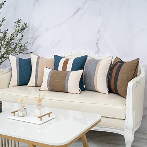 Yangest Patchwork Pillow Cover 18x18 Inch Luxury Cotton and Linen Cushion Cover Faux Leather Pillowcover for Couch Bedroom...