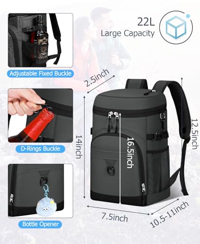 Cooler Backpack, 22L Waterproof Soft Backpack Coolers Leak Proof Beach Backpack Insulated Picnic Lunch Bag for Fishing Cam...