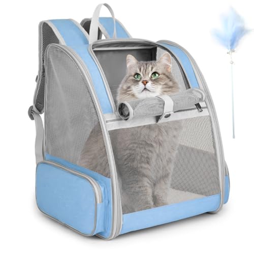 Cat Backpack Carrier, Large Pet Backpack with Kitten Wand Feather Toy for Medium Small Dog Cat Puppy Kitty Bunny up to 15l...