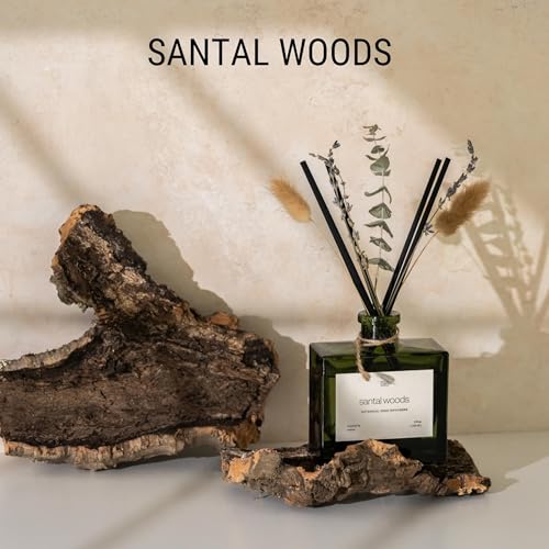 Craft & Kin Reed Diffuser with Dried Flowers | 5 oz Santal Woods Scented Reed Diffusers for Home, Bathroom | Scent Sticks...