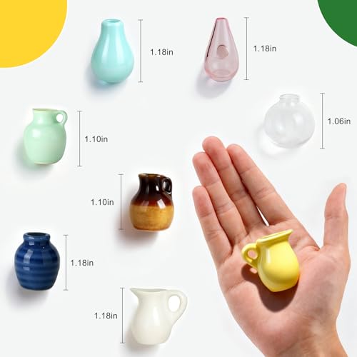 Renmxj 8 Pcs Refrigerator Magnets - Cute Mini Ceramic Vase Fridge Magnets with Artificial Flowers, Funny Tiny Vase Magnet ...