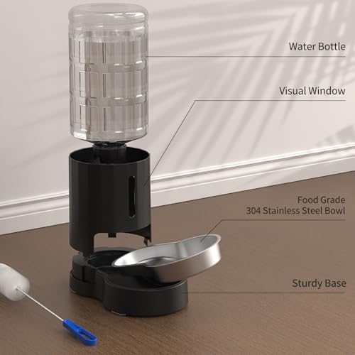 JUNSPOW Cat Water Dispenser with Stainless Steel Bowl, Automatic Gravity Water Dispenser for Cats or Small Medium Size Dog...